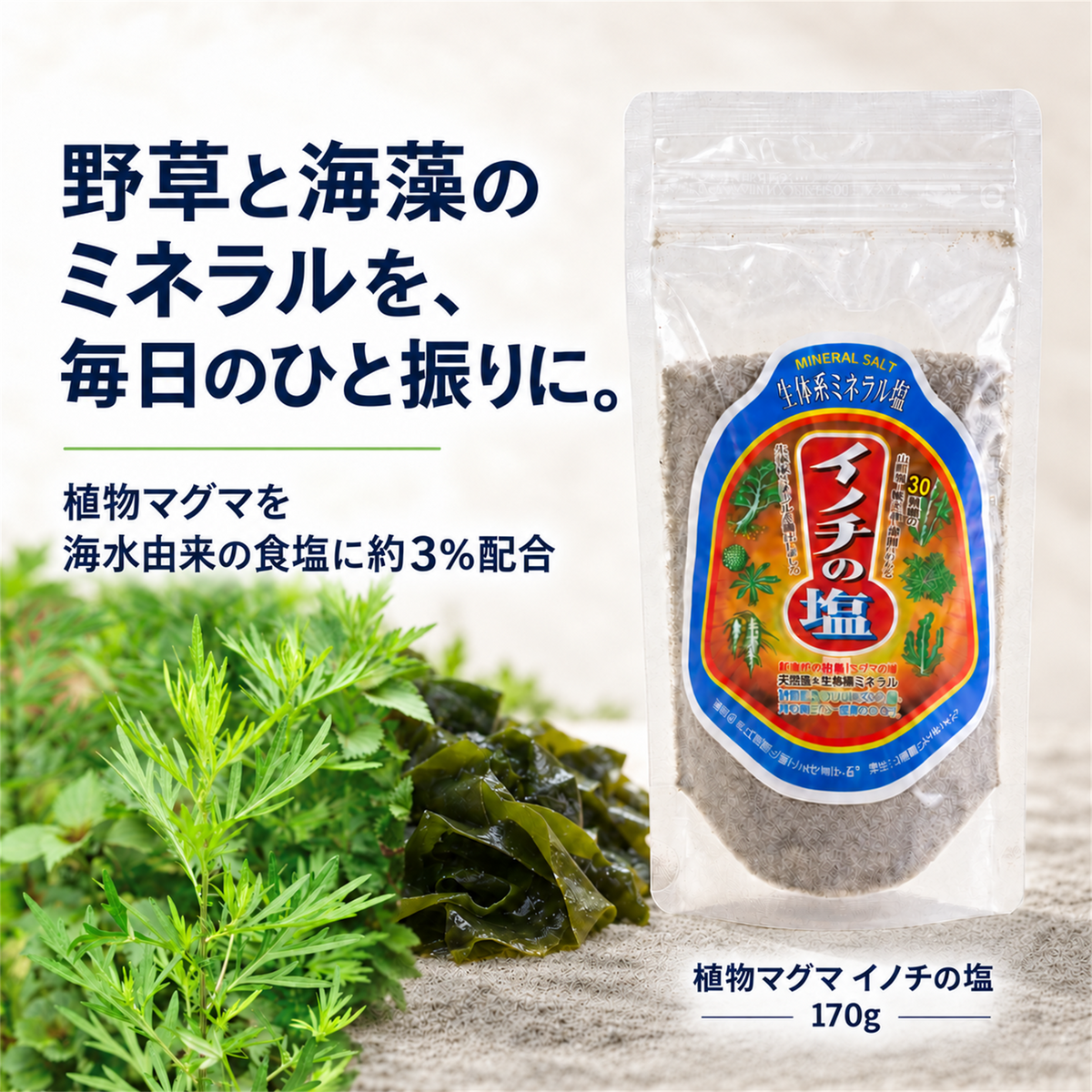 植物マグマ イノチの塩 170g｜野草・海藻由来ミネラル配合 食用塩
