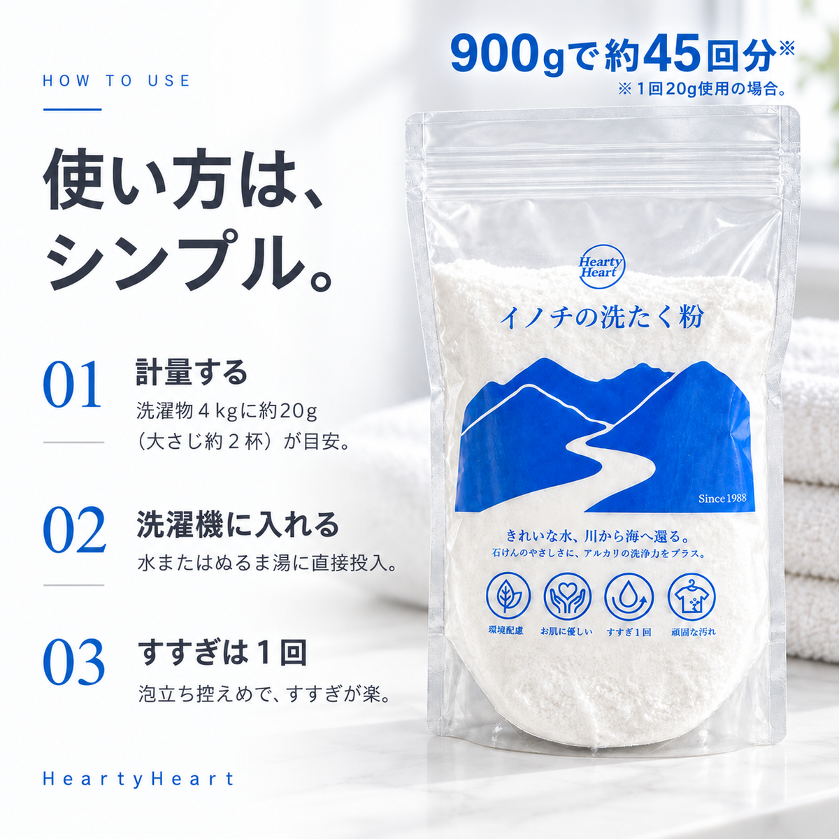 いつもの洗濯に。
一袋で、約45回分。
